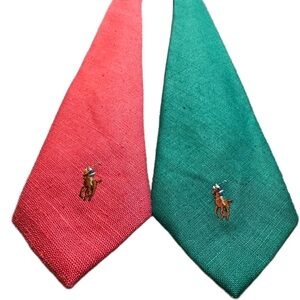 Polo by Ralph Lauren Red and Green Player Embroidered Silk Ties